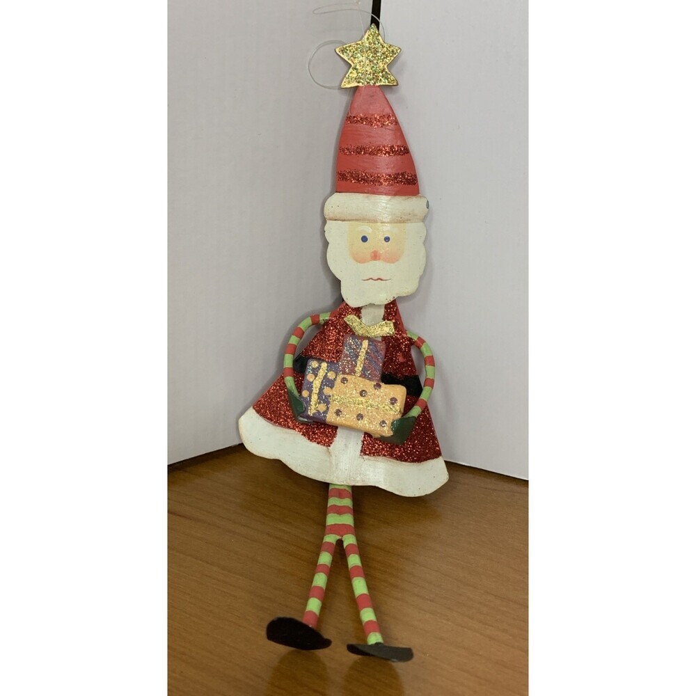Santa Christmas Ornament Metal 8.5”x3” Movable Legs